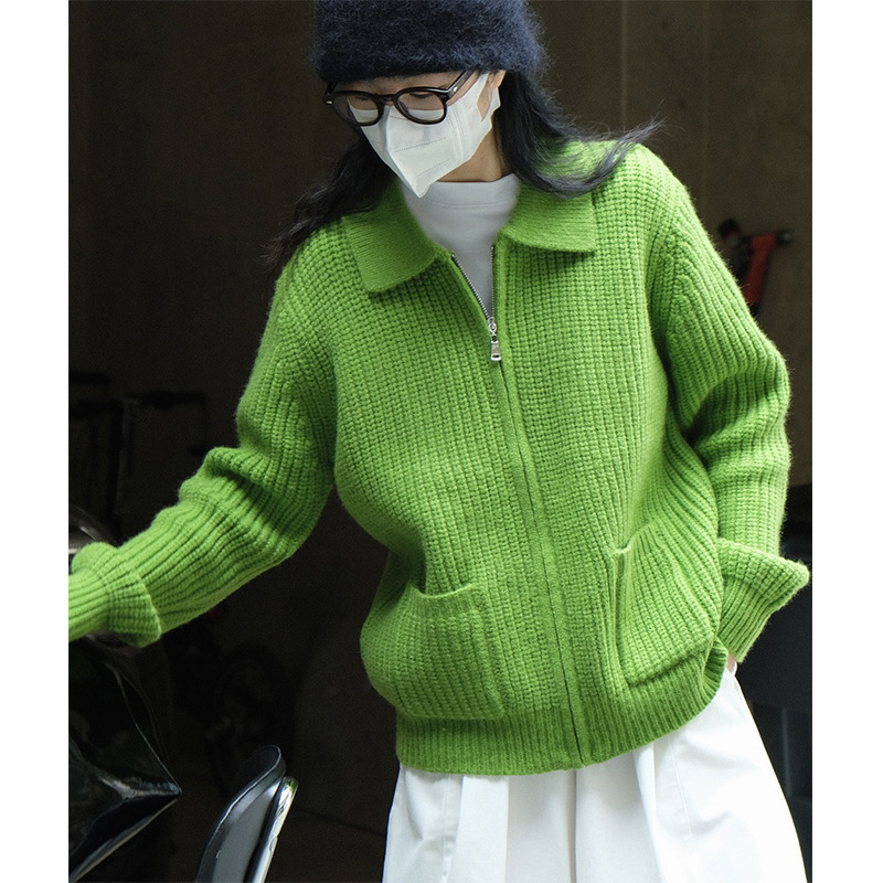 Autumn and Winter New Ins Preppy Style Small Lapel Knitted Cardigan Fluffy Soft Warm Comfortable Silhouette Top Women's Thick