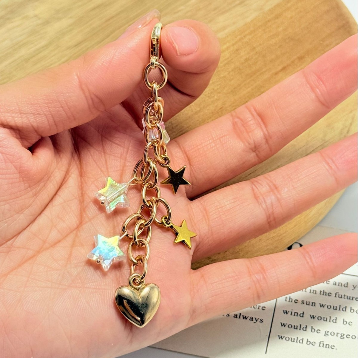 Korean Ins Style Star Beaded Keychain Mobile Phone Chain Fashionable Compact Headphone Pendant Stationery Box Bag Pendant