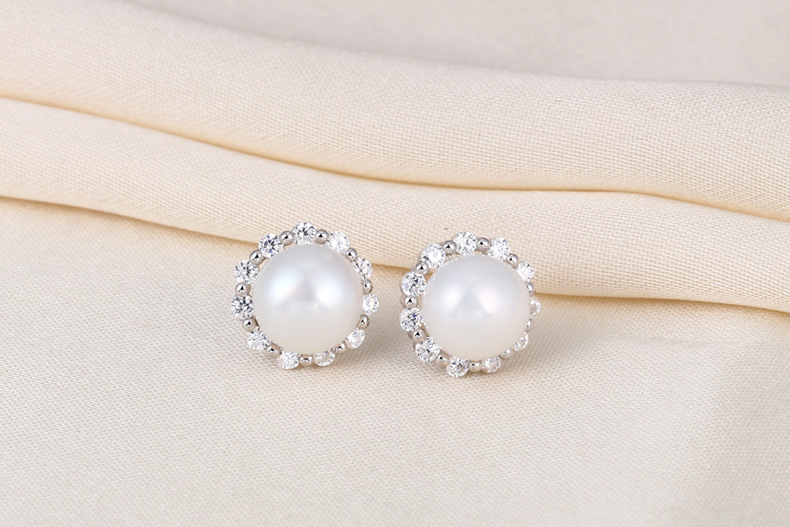 1 Pair Quantity 1 Pair 925 Sterling Silver Pearl Geometric Ear Studs