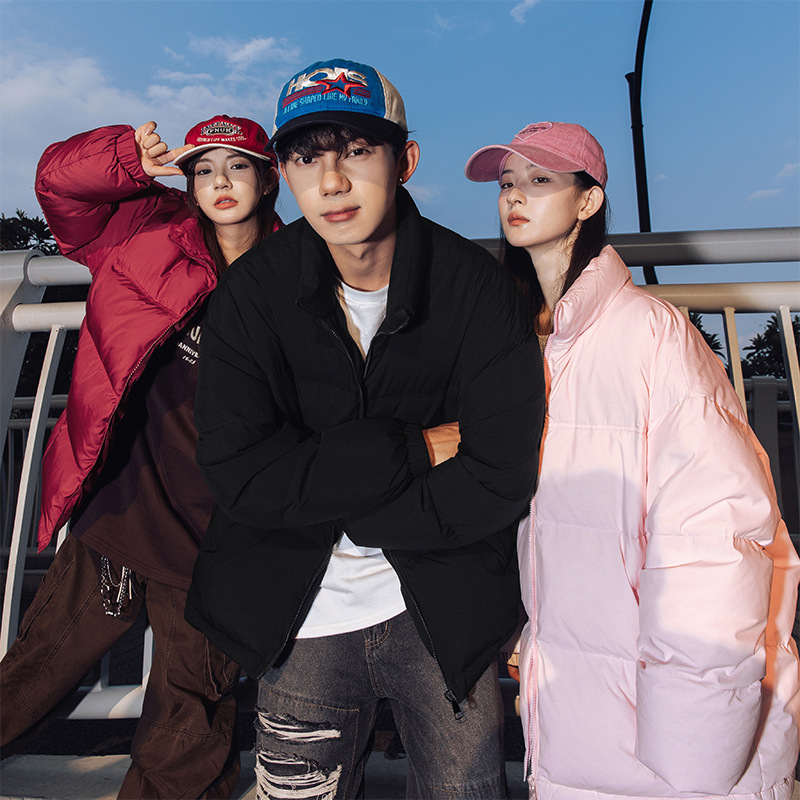Solid Color Stand-Up Collar down Jacket for Men, Winter Cold-Proof and Warm, Couple Style, Japanese Simple Casual Loose Men's Outerwear