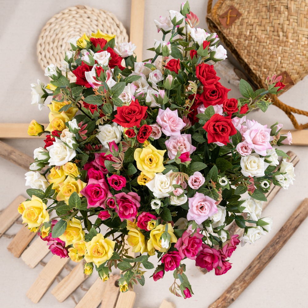 家庭裝飾薔薇廠家仿真花婚慶手捧花路引花牆植物牆假花DY1-1946A