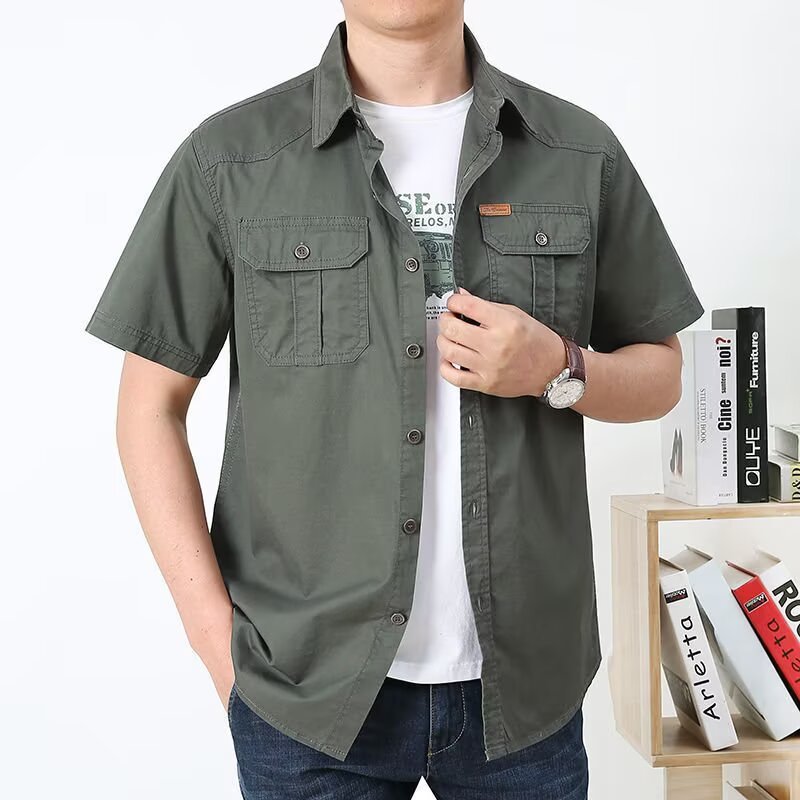 Aliexpress 2026 Men's Summer Workwear Solid Color Stand Collar Shirt Versatile Fashion Relaxed Casual T-Shirt in Stock