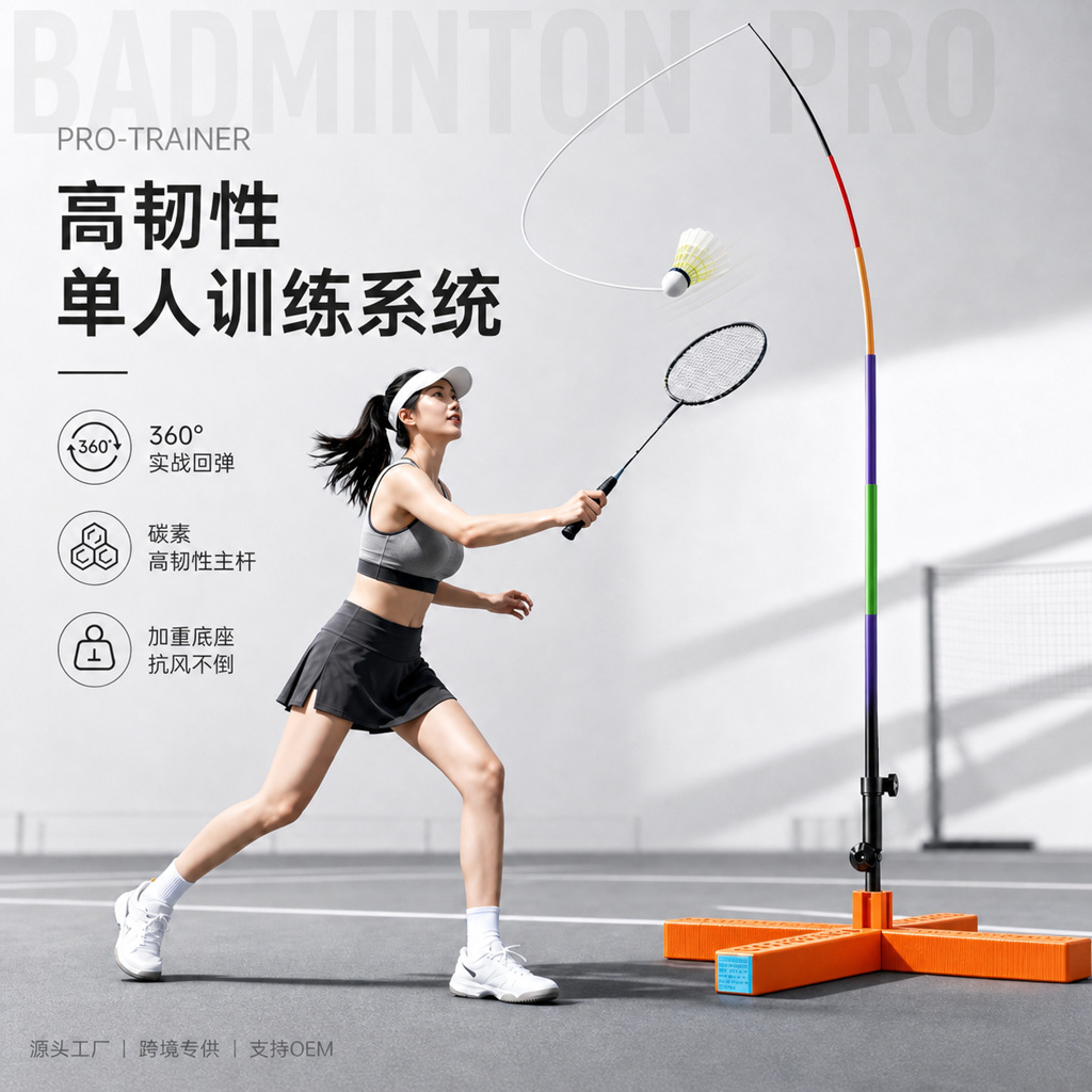 Outdoor badminton single-player trainer, indoor and outdoor rebound luminous badminton for solo play, available for immediate delivery