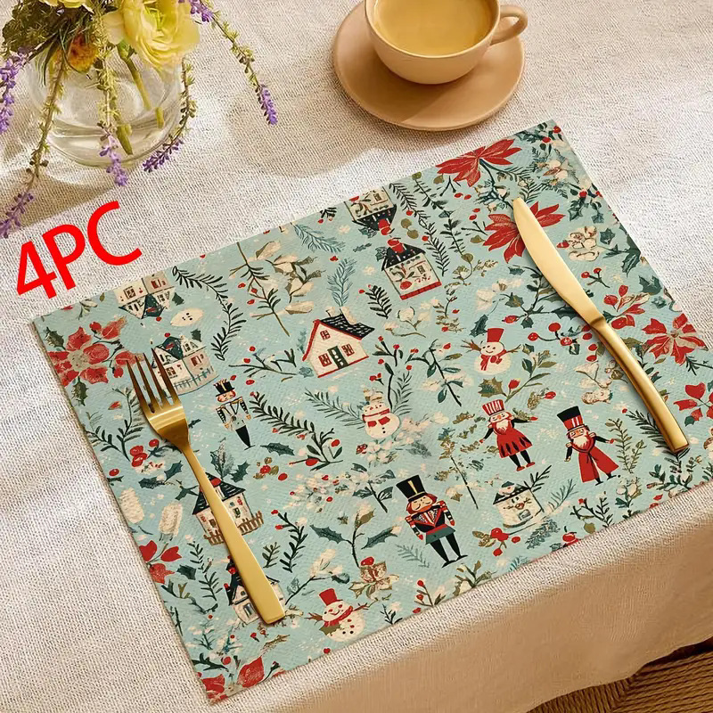 Transfronterizos lino almohadilla de mesa Aliexpress TEMU Amazon almohadilla de mesa cuadrada búfalo rojo almohadilla de Navidad Día de la Independencia