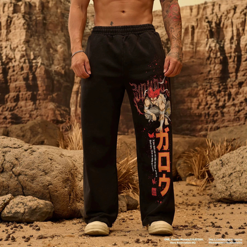 Youngla Collaboration One-Punch Man Men's Sports Pants Jogging Fitness Cotton Mid-Waist Straight Casual Pants