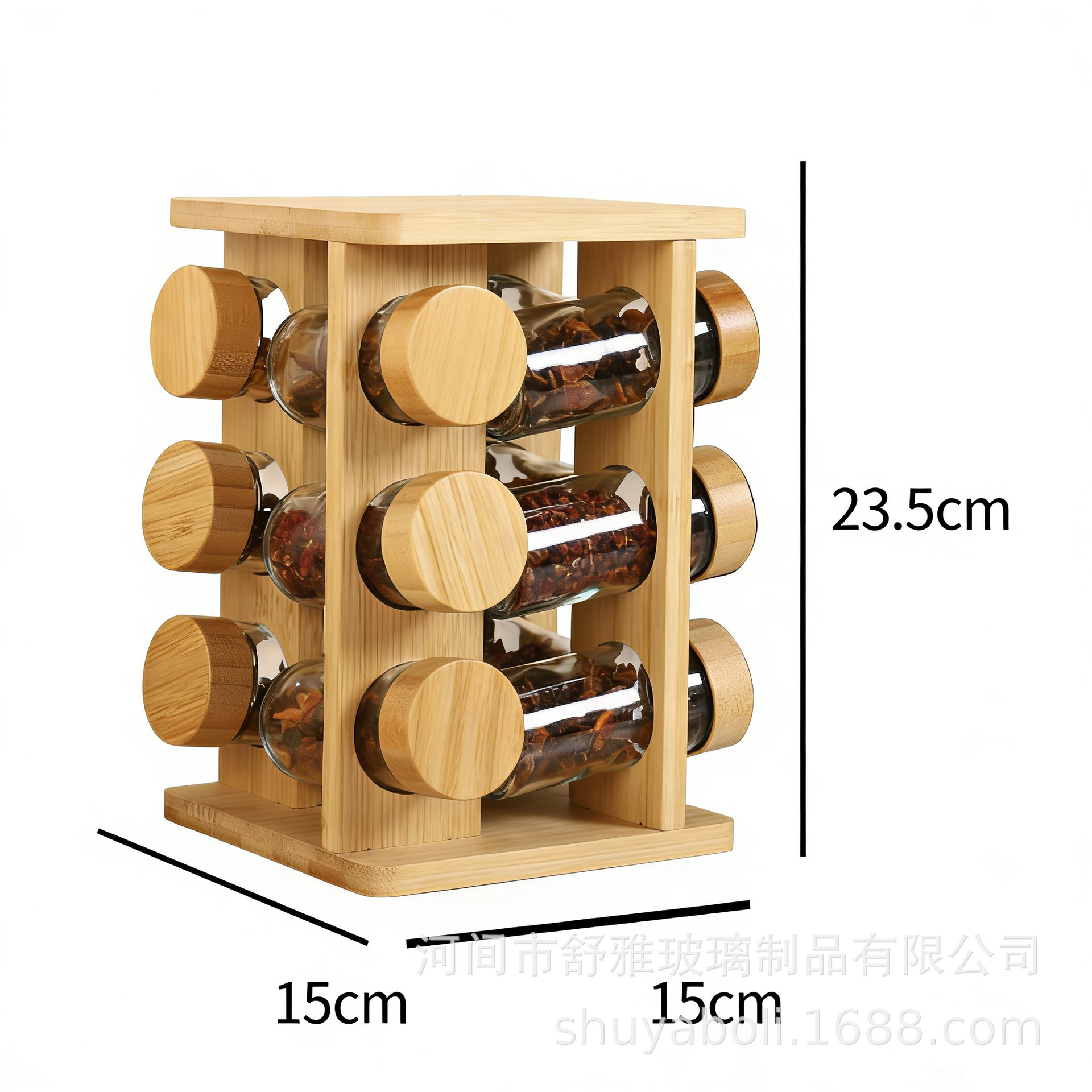 Explosiones transfronterizas 12 latas de vidrio cubierta de bambú y madera multicapa condimento rotativo multifuncional marco de acabado de cocina de almacenamiento