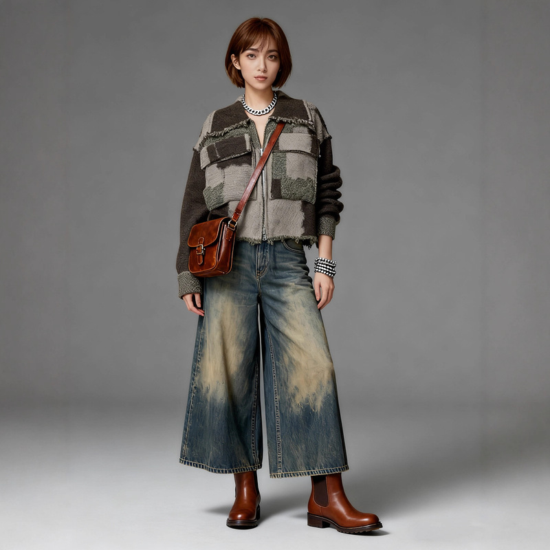 Heavy-Duty Khaki Brown Color-Blocking Design Double-Pocket Woolen Jacket Knit Cardigan Coat Sweater for Women, New Autumn and Winter Style Heavy-Duty Khaki Brown Color-Blocking Design Double-Pocket Woolen Jacket Knit Cardigan Coat Sweater for Women, New Autumn and Winter Style
