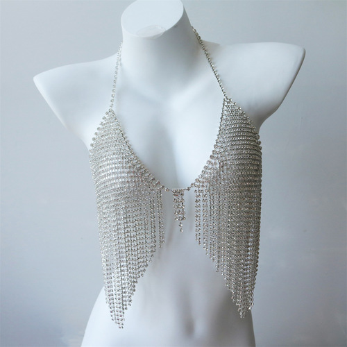 Cross-border European and American fashion accessories Sexy full rhinestone bikini bra set nightclub shiny tassel body chain