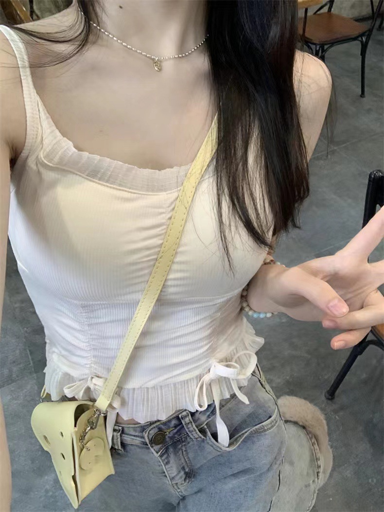 Estilo de ballet coreano chica con almohadilla en el pecho anudada oreja de madera deseo puro sexy chica caliente desgaste interior desgaste exterior camisola mujeres