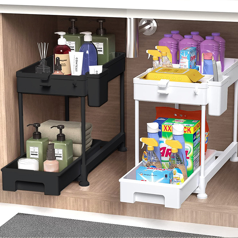 Organizador extraíble de dos niveles para fregadero de cocina, armario, almacenamiento de especias