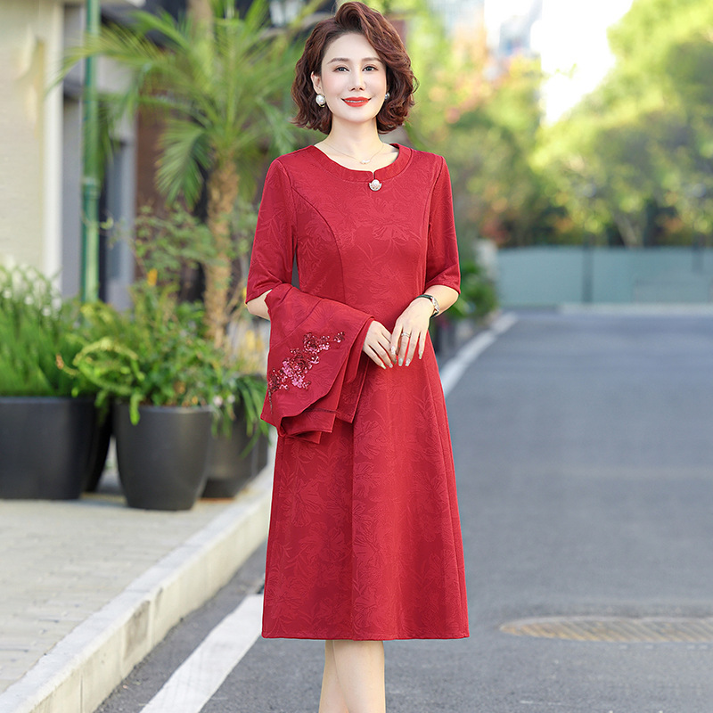 妈妈春秋连衣裙时尚中老年春秋两件套长裙喜婆婆婚宴礼服旗袍裙子|undefined