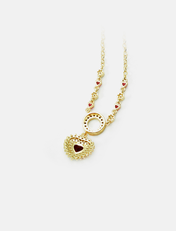 Wholesale Fashion Copper Gold-plated Zircon Red Heart Necklace display picture 4