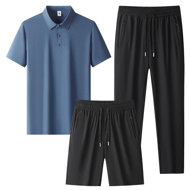 Transfronterizos más grandes set de mediana edad hombre hielo rápido set de secado de verano polo camiseta de tres piezas set de ropa deportiva para correr image 10