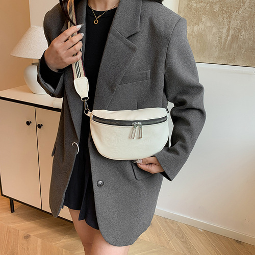 Fashion Women's Solid Color Commute Single Shoulder Crossbody Bag Wide Strap Simple Casual Phone Waist Bag