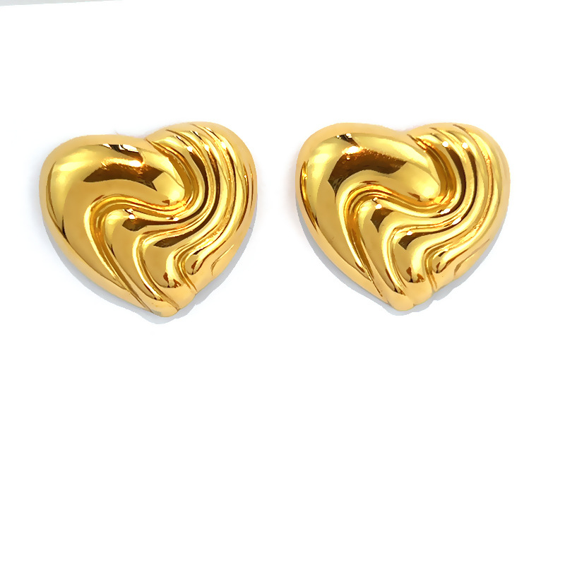 Europa y los Estados Unidos ins estilo nicho de moda personalidad joyas de acero inoxidable chapado en oro 18k textura pendientes de amor joyas joyas mujeres
