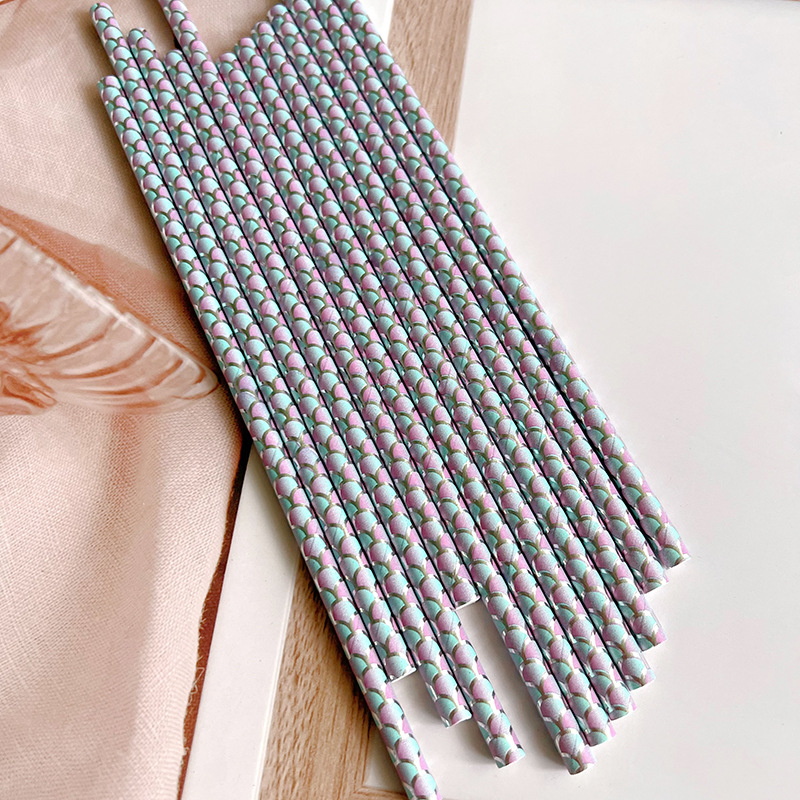 Nueva paja de papel desechable degradable protección del medio ambiente paja de papel Escala de pescado postre leche fiesta de té decoración paja