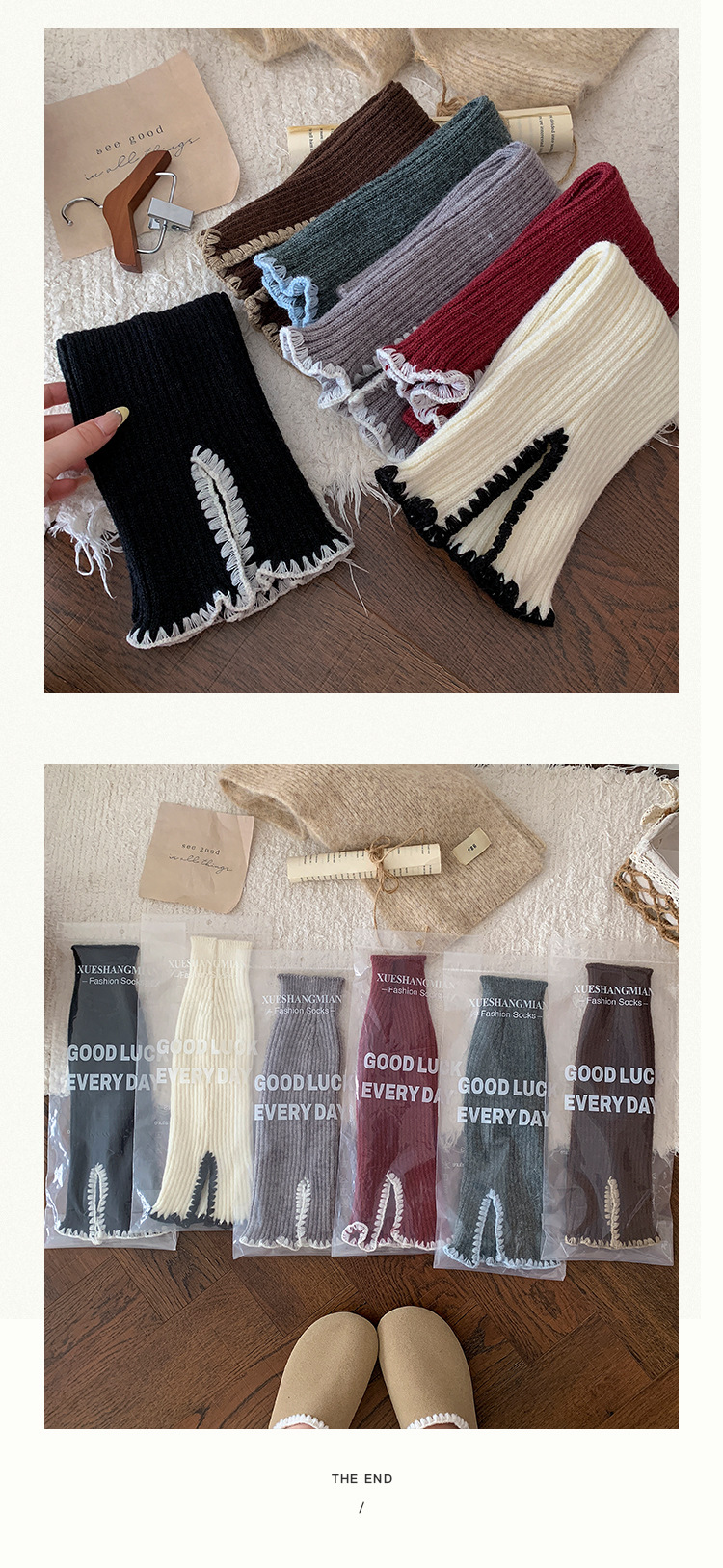 Scaldamuscoli Bootshang Calzini di cotone per donna Autunno e inverno Calzini di lana spessa Coprigambe Retro Aperto Colore abbinato Calzini pesanti caldi al polpaccio_voghion.com