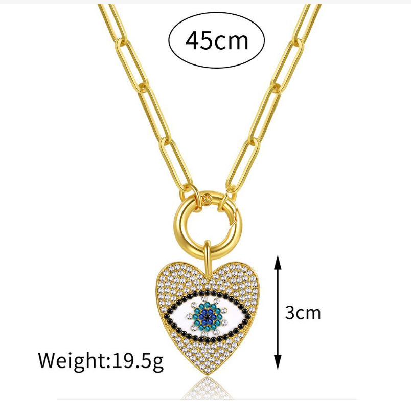 Retro Heart Shape Eye Copper Necklace Inlaid Zircon Copper Necklaces 1 Piece