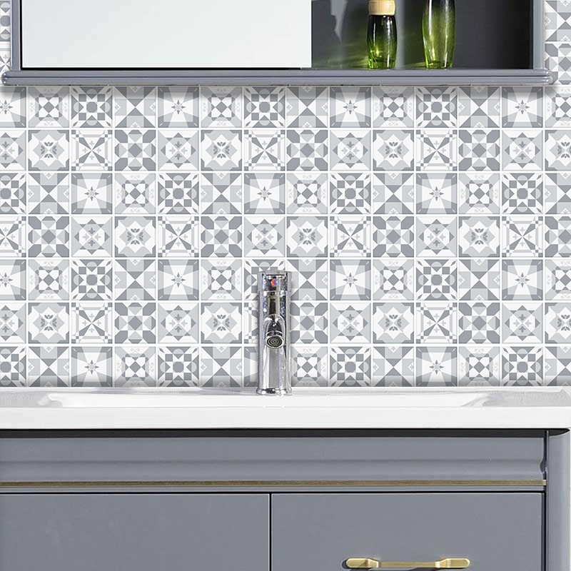 Retro Grey Geometric Pattern Lattice Tile Renovation Stickers display picture 1