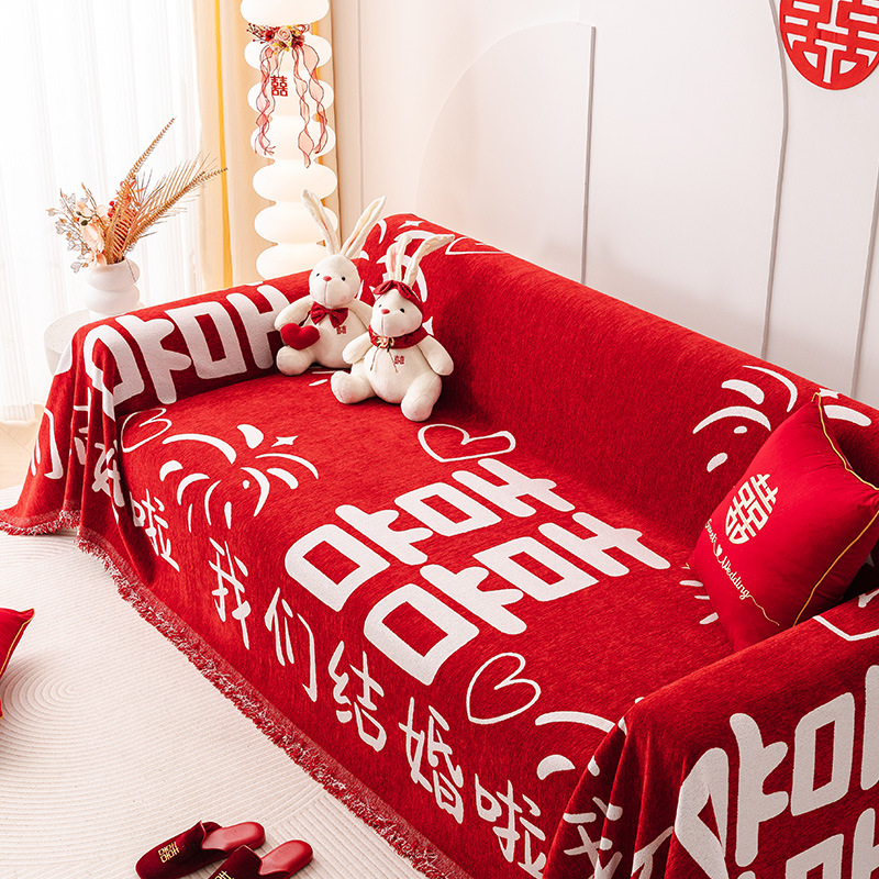 Cojín del sofá de la boda sofá rojo cubierta de tela Año Nuevo sofá decorativo toalla cubierta festiva sala de bodas sofá decorativo cubierta