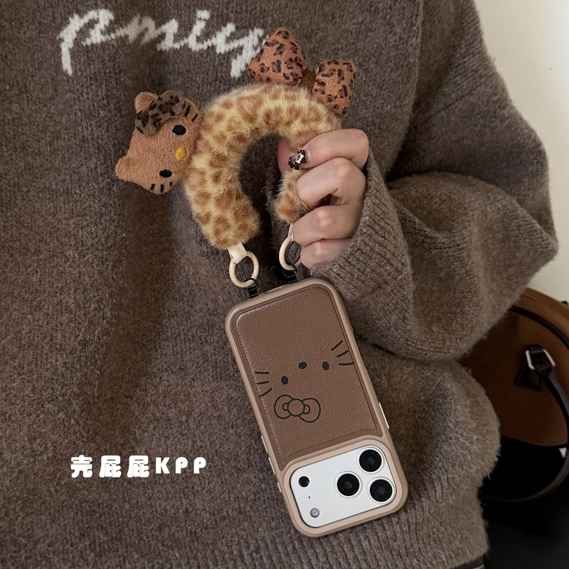 Kpp Cute Plush Leopard Print Kt Handle Ins15 Suitable for 17Pro Apple 17Promax Mobile Phone Case I