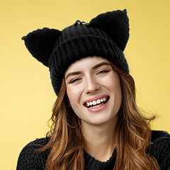 ファッショナブルな大人のテムシオ音の人気商品、女性用悪魔の耳付き厚手のフルアクリルニット帽、外国貿易越境販売