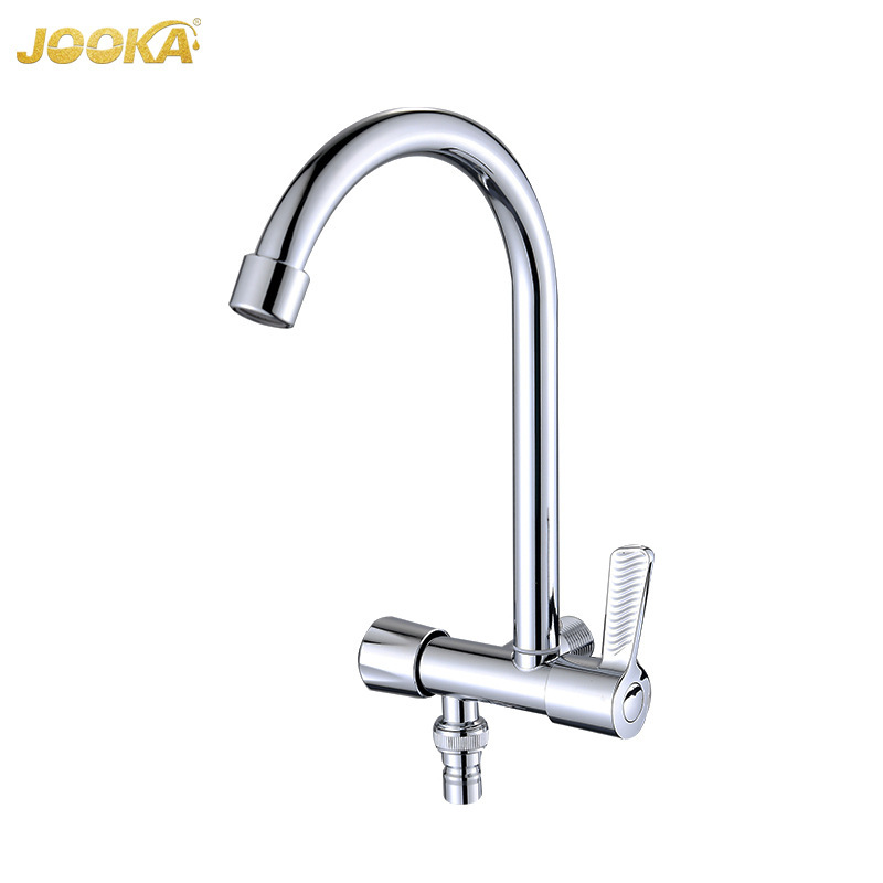 Nan'An Factory Direct Kitchen Faucet Stainless Steel 201 Wall-Mounted Double Handle Flexible Water Outlet Quality Assurance