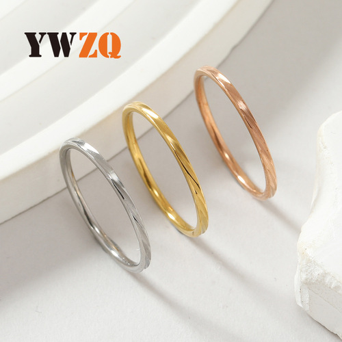 Cross-border titanium steel ring for women, fashionable and simple 2mm extremely fine pattern twill stainless steel couple ring plain ring jewelry
