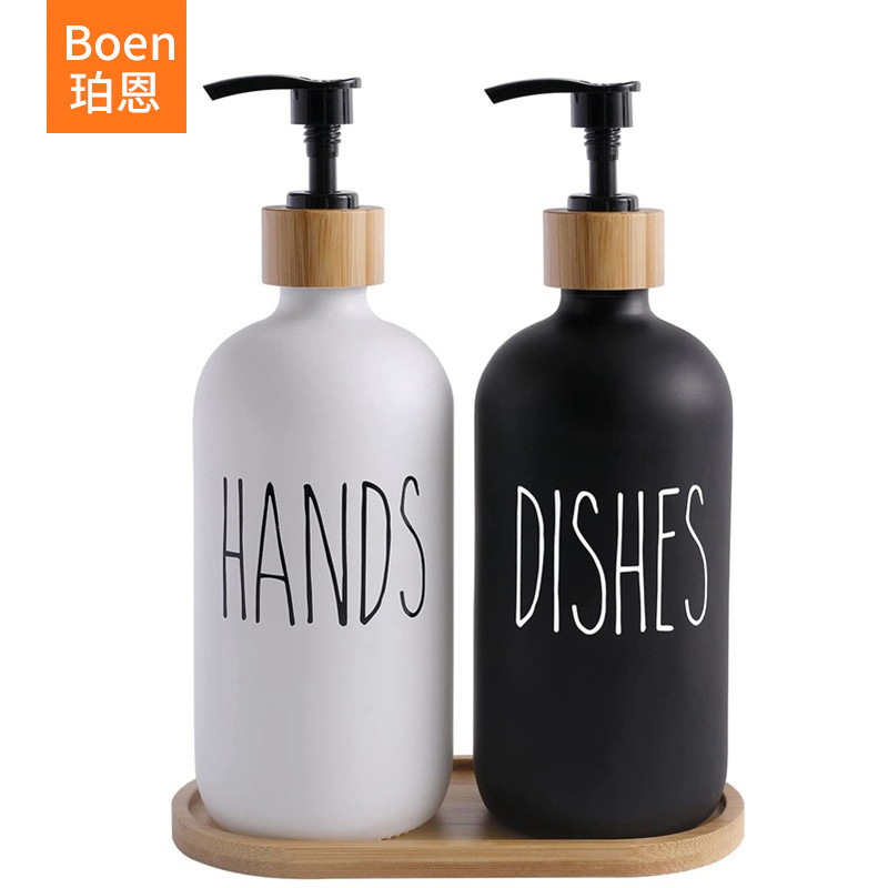 Botella de vidrio de 475 ml con bomba dispensadora, recargable para gel de ducha o desinfectante de manos, venta transfronteriza