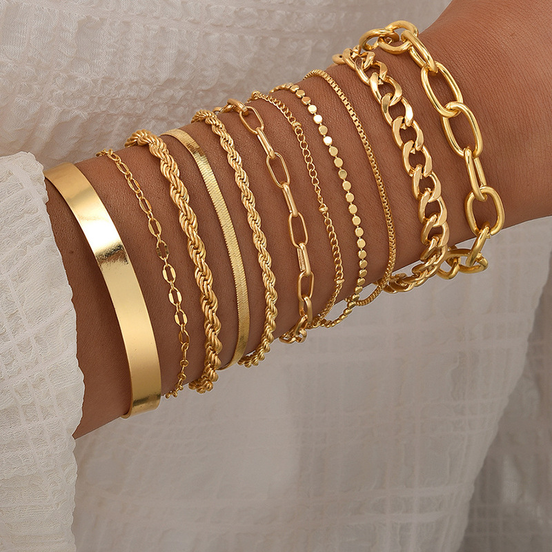 Cross-Border European and American New Products, Braided Cuff Bracelets, Stacked Jewelry, Fashionable Design Bracelets, 11-Piece Set of Jewelry for Women Cross-Border European and American New Products, Braided Cuff Bracelets, Stacked Jewelry, Fashionable Design Bracelets, 11-Piece Set of Jewelry for Women