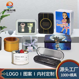 定制铁盒食品保健品铁盒包装盒连体翻盖开窗收纳马口铁盒定制图案