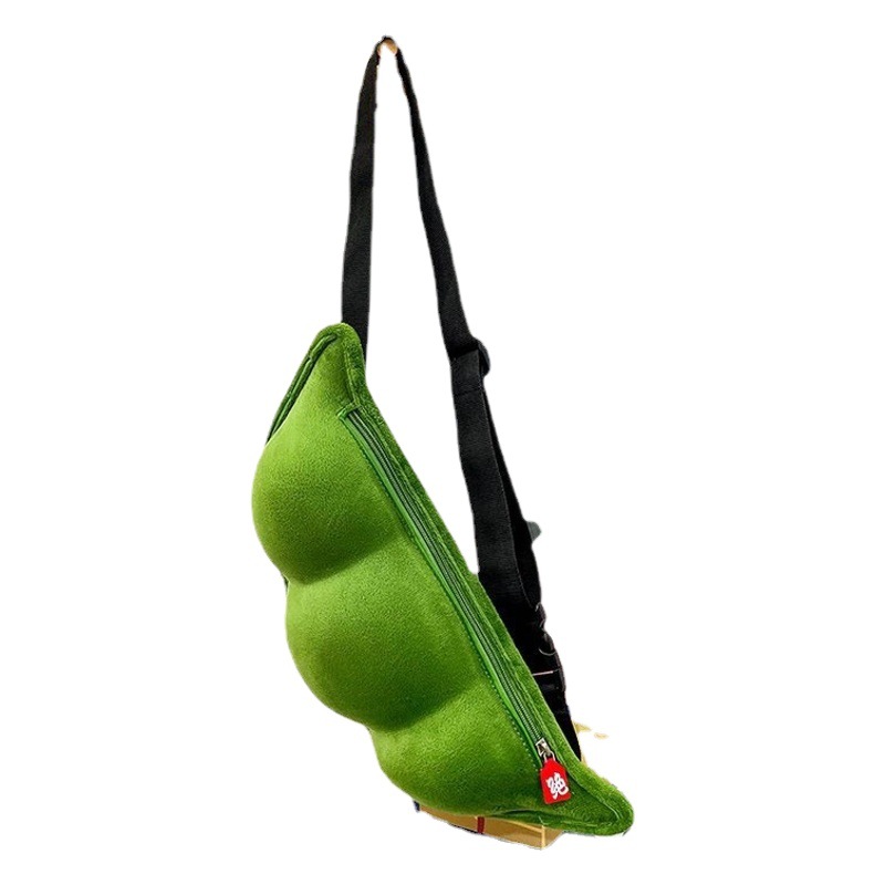 2026 Girls' Bags Large Capacity Soft Cute Plush Shoulder Bag Student Cute Edamame Bag Chest Bag Pea Bag Versatile