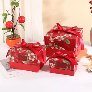 定制韩式喜庆红繁花蝴蝶结丝带礼品盒节日送礼高档玉玺盒厂家批发