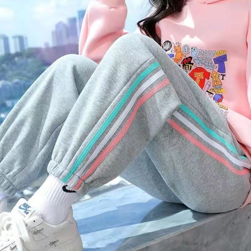 女童裤子加绒春秋款2025新款女孩棉裤一体绒儿童洋气休闲运动卫裤
