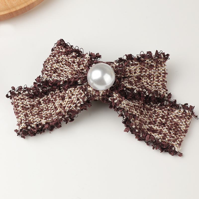 Cotton Linen Bow Pearl Hairpin display picture 4