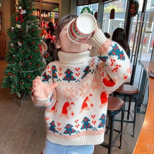 Children's one-piece plush padded knit sweater with striped pattern, popular for both boys and girls