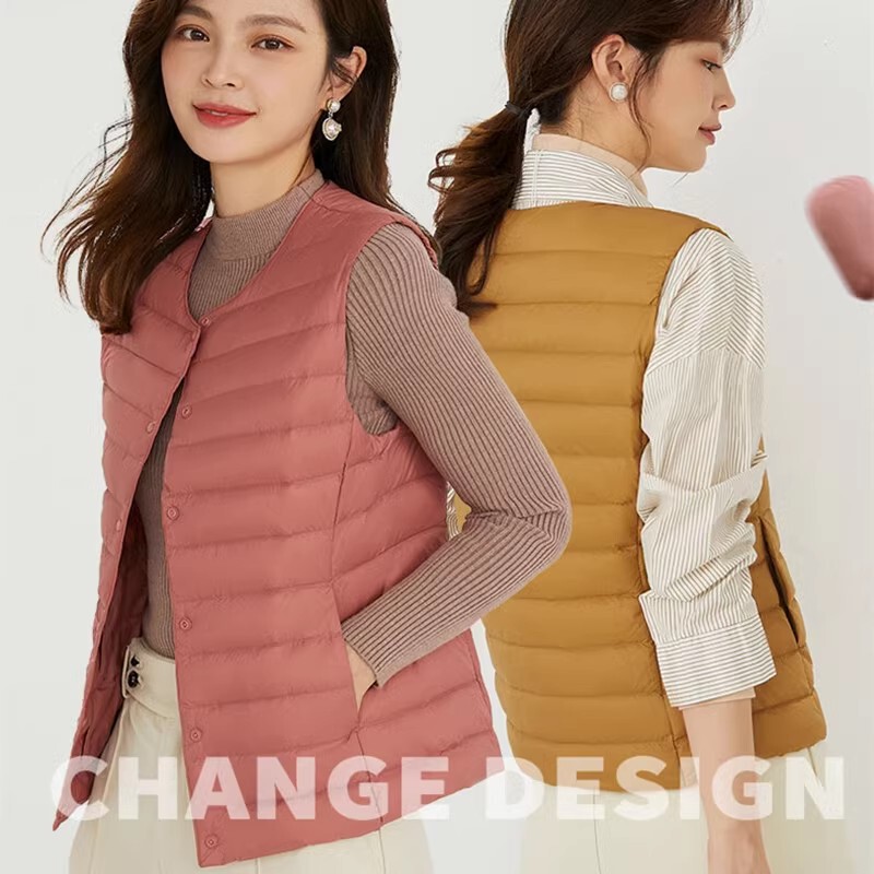 Cross-border Autumn and Winter New Round Neck Light Down Vest Women's Korean-style V-neck Short Vest Large Size Waistcoat Cross-border Autumn and Winter New Round Neck Light Down Vest Women's Korean-style V-neck Short Vest Large Size Waistcoat