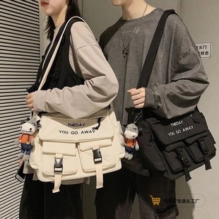 Korean Ins Large-Capacity Functional Bag Hong Kong Style Neutral Literary Street Photography Shoulder Messenger Bag Male Student Crossbody Bag Female