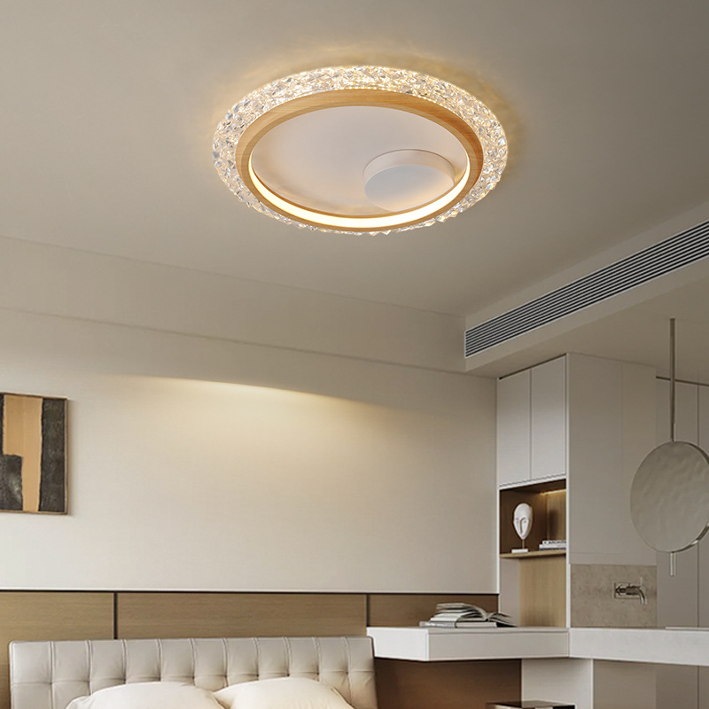 Luz de techo de dormitorio medieval de viento tranquilo dormitorio principal 2025 nuevo estilo americano retro color nuez redondo luz de protección de ojos súper brillante