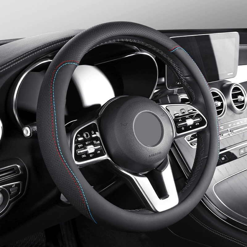 Трансграничный перфорационный чехол рулевого колеса кожаный круглый круглый универсальный чехол для нескользящего автомобиля всасывает автомобильные аксессуары