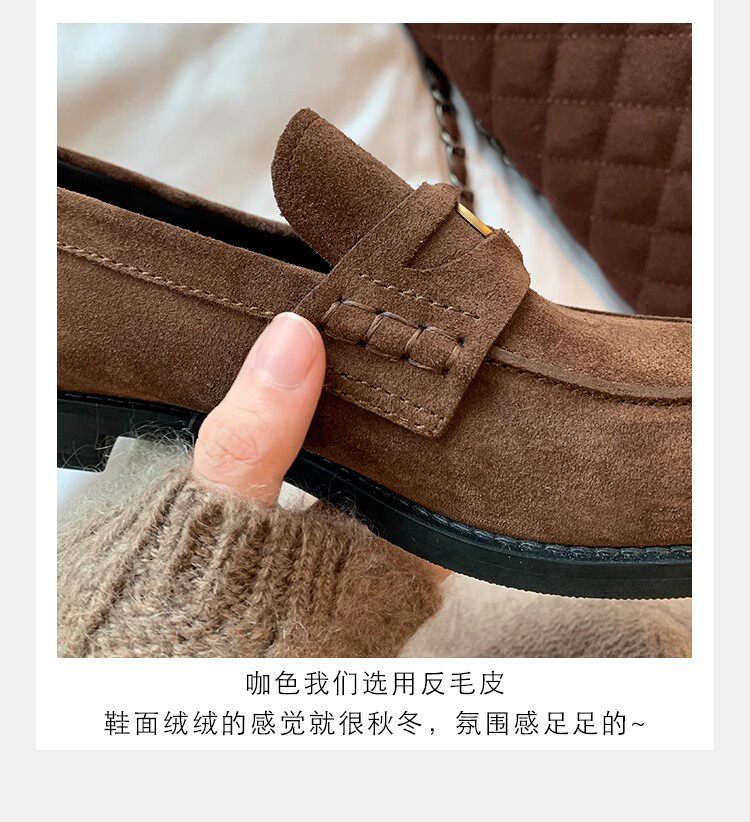 Giày lười nữ mũi tròn da lộn , đế 3 cm — Da lộn màu nâu nâu (3cm ) còn hàng, Da ngựa đen (3cm ) còn hàng chi tiết 9
