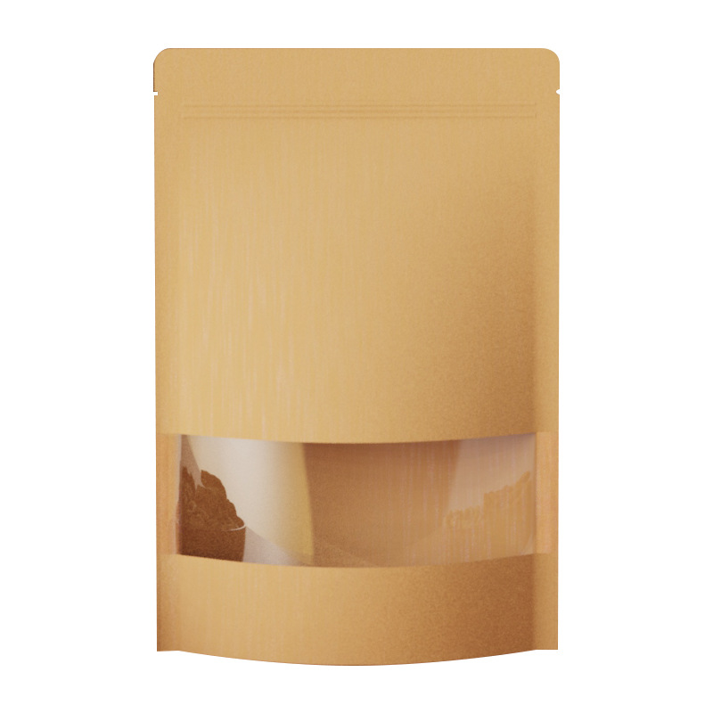 Papel kraft ventana auto-sellado bolsa de embalaje snack nuez té fábrica de subempaquetado lote de sellado ecológico degradable