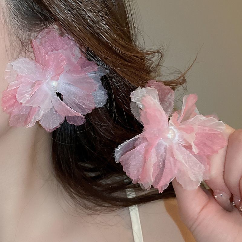 Aguja de plata flor rosa borla estilo vacaciones pendientes verano dulces y exquisitos pendientes pequeños pendientes de diseño fresco mujeres