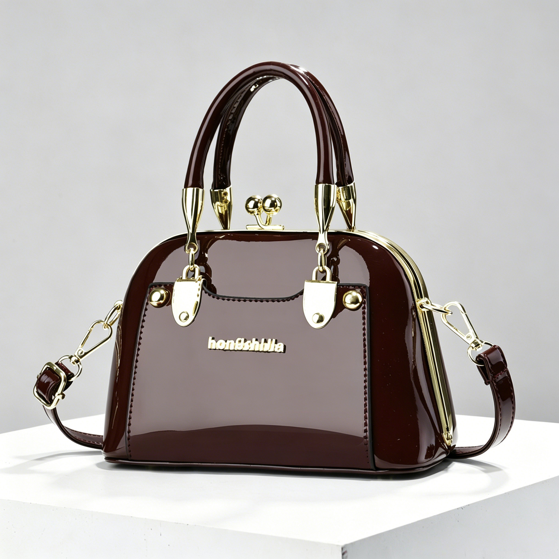 2026 nuevo retro oro fijo bolso de mano concha de mujer ligero lujoso bolso de cuero brillante temperamento transfronterizo bolso de hombro de mujer image 10