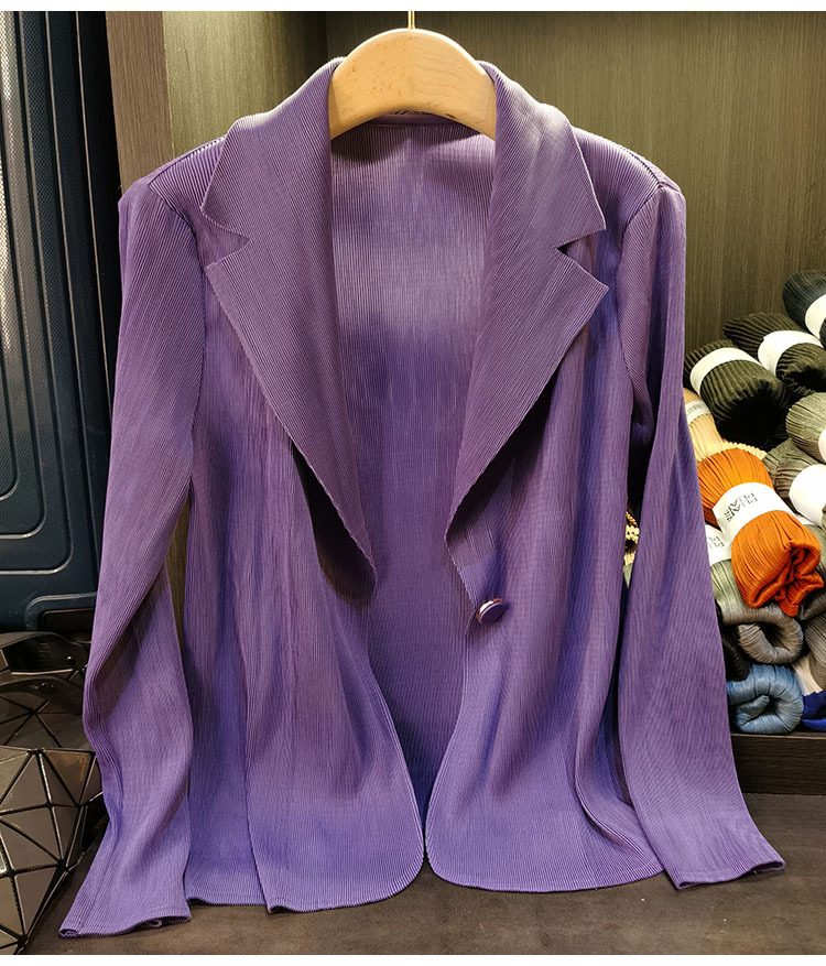 Áo blazer nữ một nút xếp ly tay dài cao cấp mùa xuân hè — Màu tím, Màu đỏ hoa hồng, Màu hồng, Màu xanh lá chi tiết 21