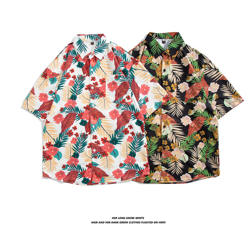 Men's Hawaiian Ice Silk Shirt Short Sleeved Floral Print Loose Fit Summer Style Quick Drying Versatile Beachwear For Thai Travel_viptrois.com