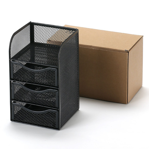 Metal Desk Organizer with Four-Level Note Holder, Office Supply Metal Pen Tower, Wholesale Stationery Items, Drawer-style Honeycomb Pen Pot
