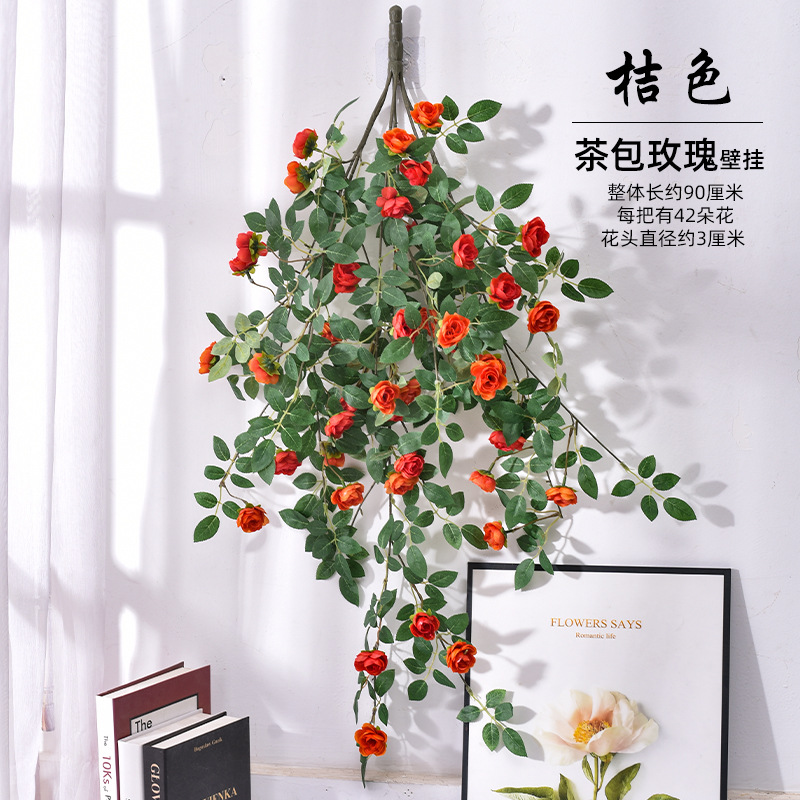 Artificial rosa de ratán pared colgando vid bolsa de té flor falsa aire acondicionado tubo sinuoso bloque feo decoración de la pared de plástico