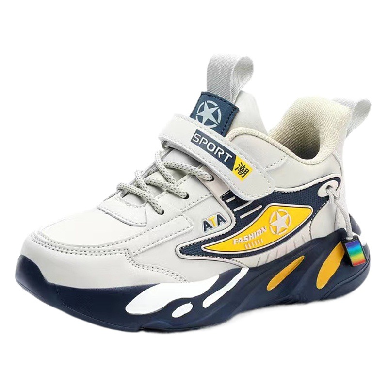 Zapatos deportivos para niños al por mayor, primavera y otoño 2024, nuevos zapatos infantiles transpirables e impermeables para correr, zapatos de cuero para estudiantes más grandes