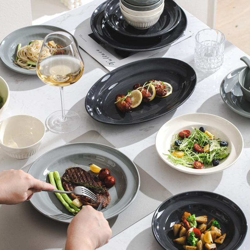 Nordic light gray Ceramic Dishes Tableware Ceramic Rice Bowl Soup Bowl Household Dishes suit Plate Bowl Full Set Wholesale Nordic light gray Ceramic Dishes Tableware Ceramic Rice Bowl Soup Bowl Household Dishes suit Plate Bowl Full Set Wholesale